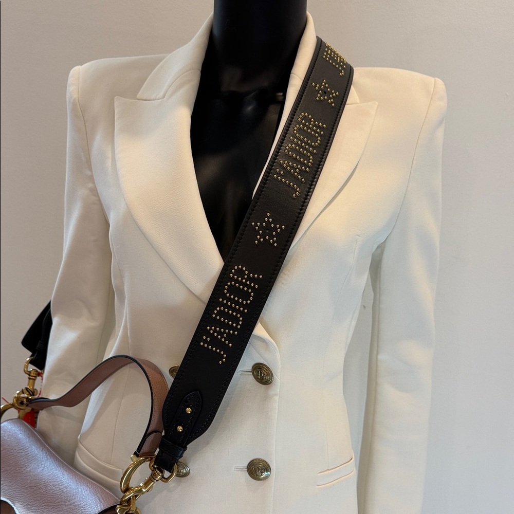 Christian Dior Adjustable Studded Leather Shoulder Strap Black Gold NEW